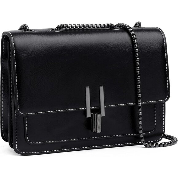 🆕Women Black Leather Crossbody Bag Small Shoulder Purse Satchel Evening Chain - Picture 1 of 9